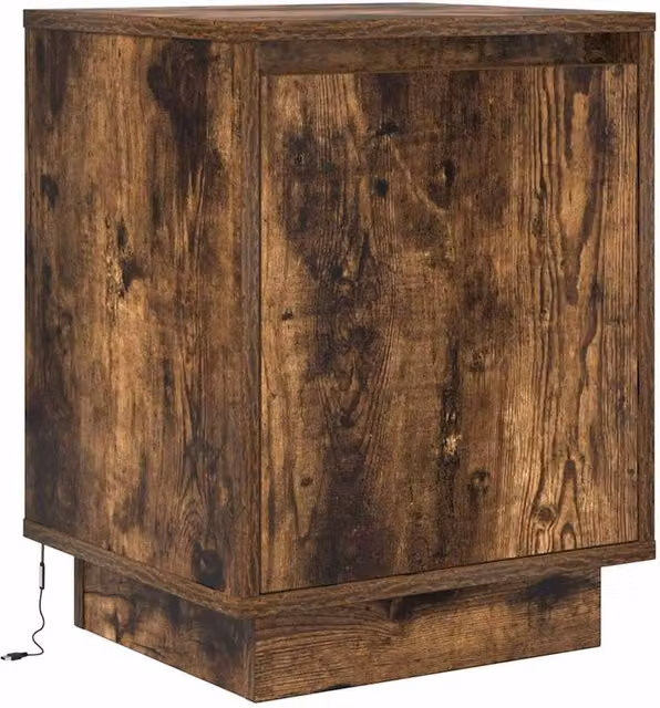 Berkfield Home Durable Bedside Cabinet with Integrated LED Lights in Smoked Oak Dark Brown, W/D/H: 38 x 34 x 50 cm