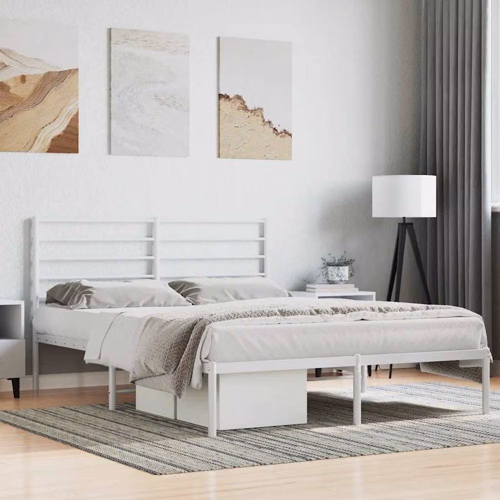 Berkfield Home Metal Bed Frame with Headboard, White, W: 160 cm, D: 200 cm – 2
