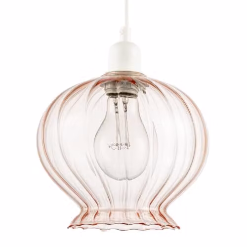 Happy Homewares Elegant Ribbed Pink Glass Pendant Light Shade with Scalloped Rim, W: 19 cm, H: 17 cm