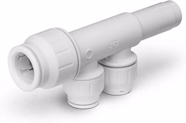 John Guest 22mm x 15mm 2 Port Manifold with Threaded Stem in White