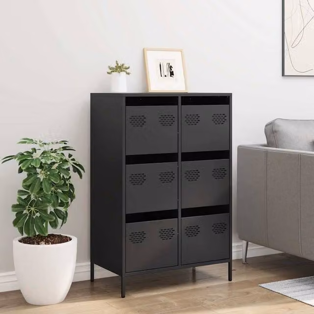 Berkfield Home Modern Black Steel Highboard W/D/H: 68 x 39 x 101.5 cm