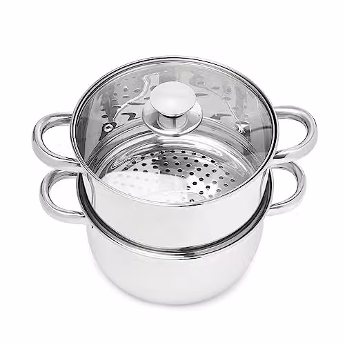 Sabichi 3 Tier Food Steamer Pot in Silver with Vented Glass Lids – 2