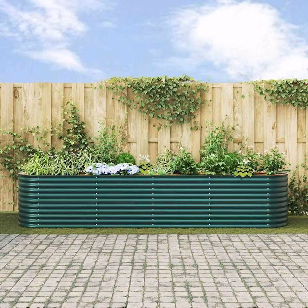 Berkfield Home Green Garden Raised Bed in Galvanised Steel, W: 400 cm, D: 80 cm, H: 81 cm – 3