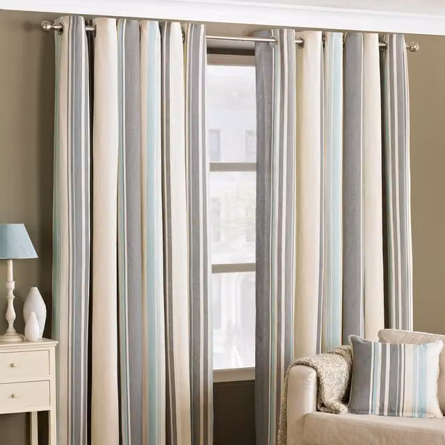 Make It A Home Set of 2 Broadway Striped Room Darkening Eyelet Curtains, Blue, H: 229 cm, W: 168 cm