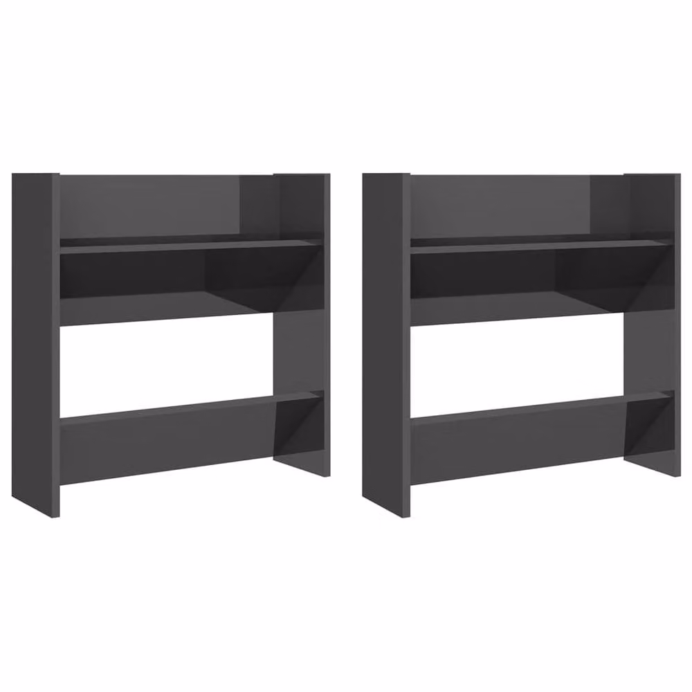 Berkfield Home Set of 2 Wall Mounted High Gloss Grey Shoe Cabinets, W/D/H: 60 x 18 x 60 cm – 2
