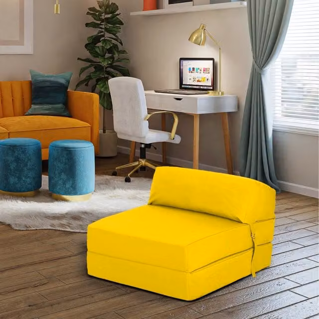 Ready Steady Bed Single Z Foldable Sofa Bed and Guest Mattress in Yellow, W/D/H: 90 x 200 cm