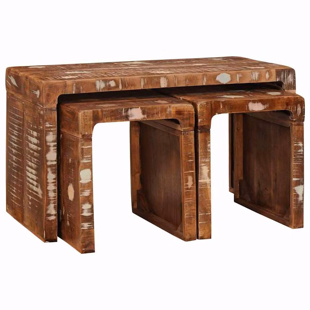 Berkfield Home Beautiful Multicolour Solid Reclaimed Wood Nested End Tables W/D/H: 40 x 40 x 46 cm – 2