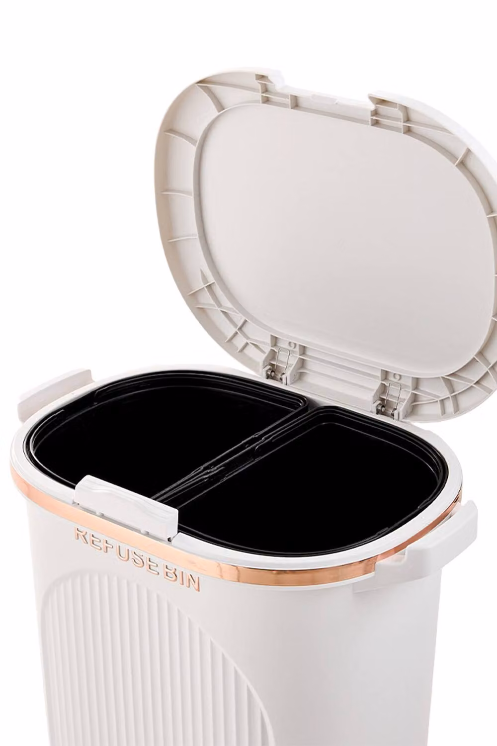 Living and Home 2-Layer Rolling Rubbish Bin with 2 Removable Inner Buckets in White – 6