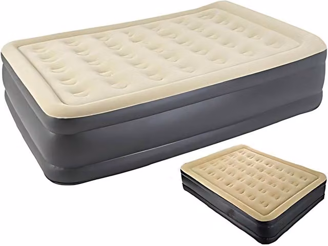 Trendi Double High Inflatable Air Mattress with Built-In Pump, Beige – 1