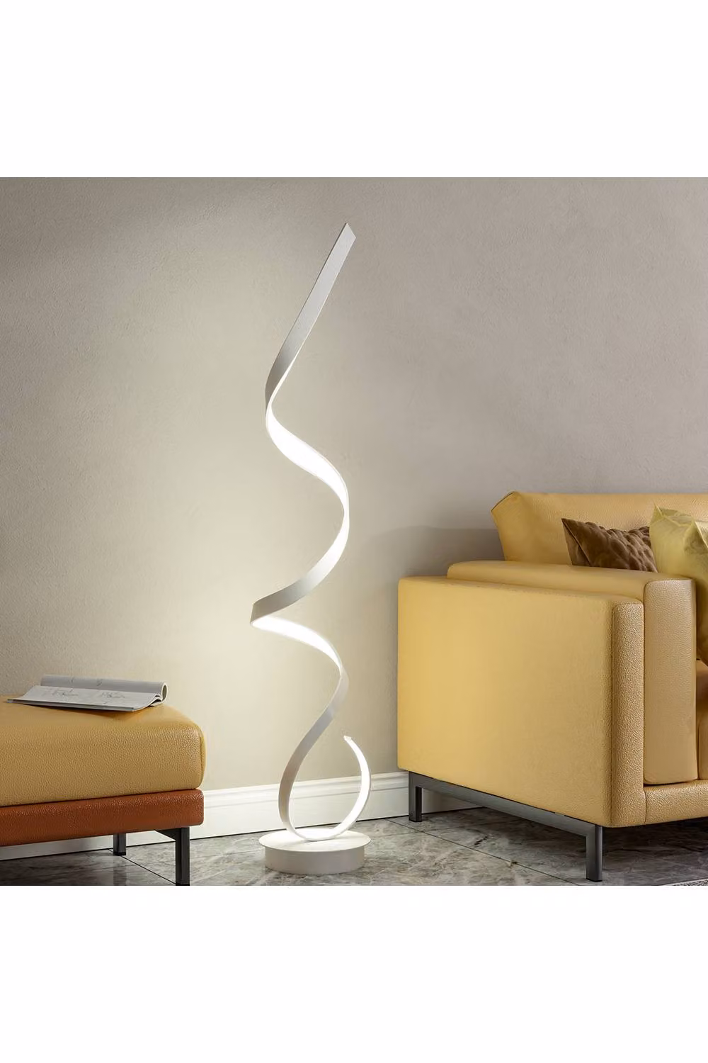 Livingandhome Modern LED Floor Lamp with Creative Twisted Organic Structure in White, Height: 131 cm – 2
