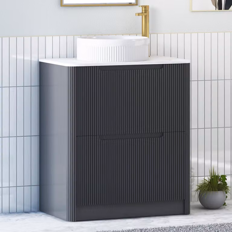 Royal Bathrooms Avenza 800mm Matt Obsidian Black Floor Standing Vanity Unit with 2 Drawers and Round Basin
