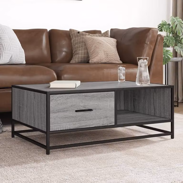 Berkfield Home Grey Sonoma Coffee Table in Engineered Wood and Metal, W: 90 cm, D: 57 cm, H: 35 cm
