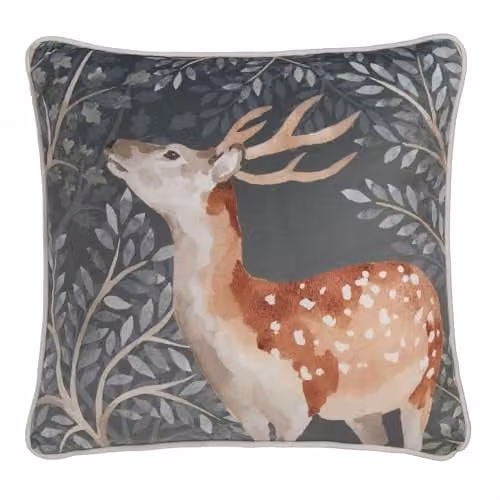 Dreams & Drapes Woodland Deer Velvet Cushion in Grey and Green, W/D/H: 43 x 43 x 43 cm – 3