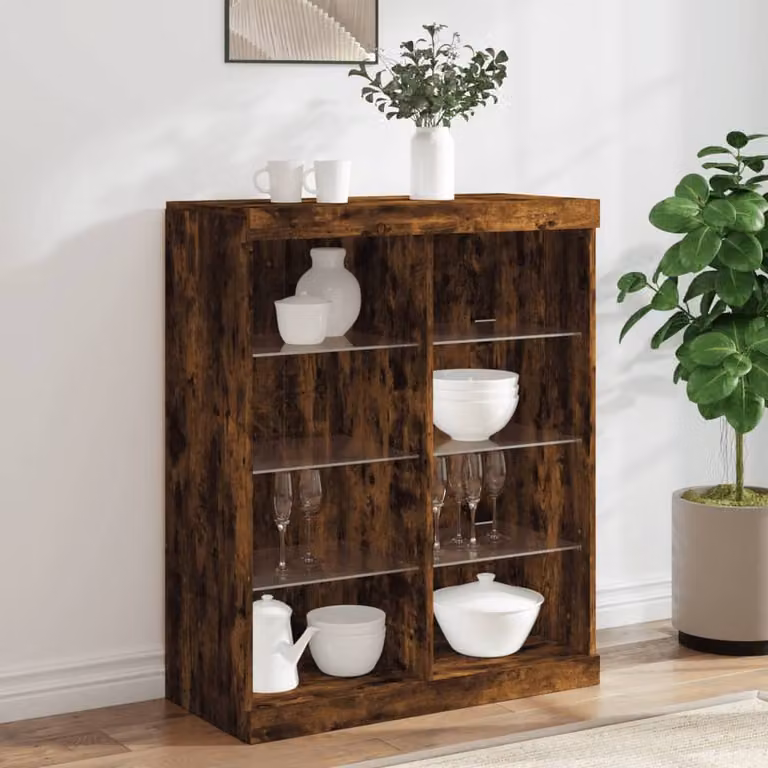 Berkfield Home Sideboard with Integrated LED Lights in Smoked Oak Brown, W: 81 cm, D: 37 cm, H: 100 cm