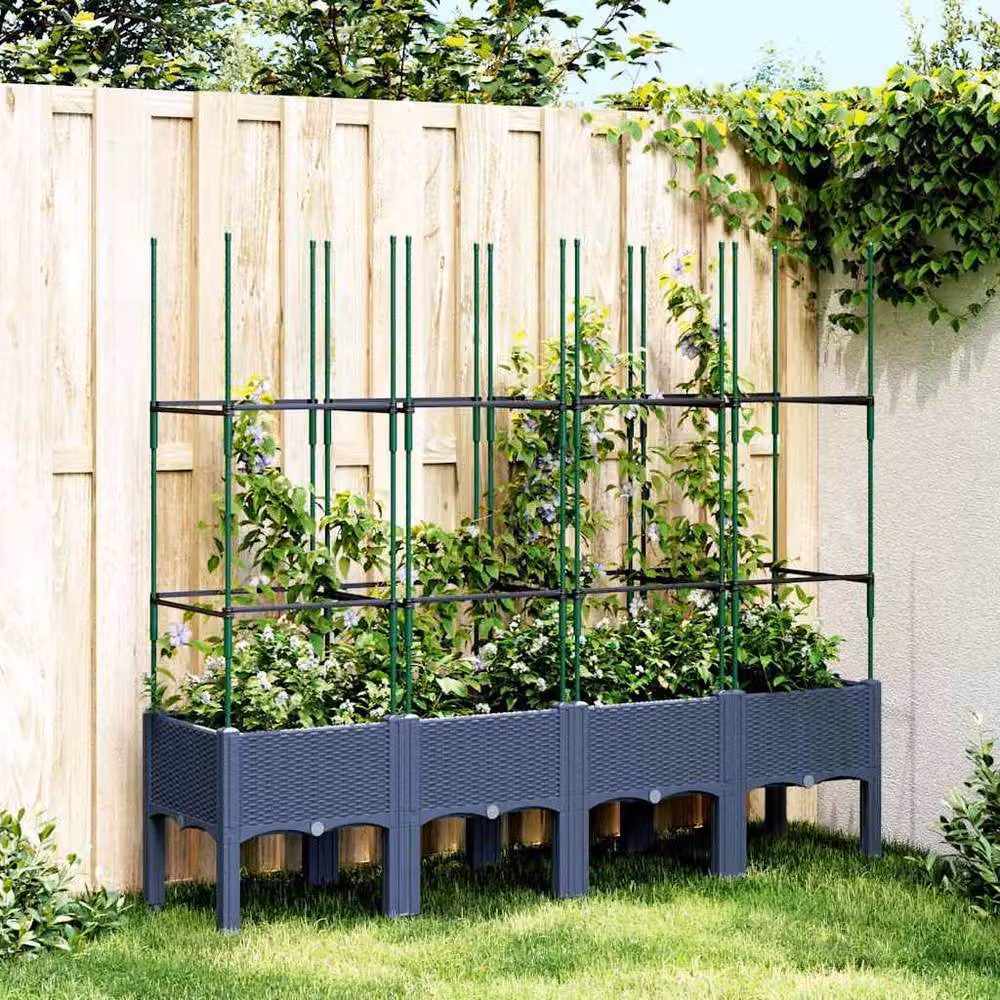 Berkfield Home Garden Planter with Trellis in Blue and Grey, W: 160 cm, D: 40 cm, H: 142.5 cm – 2