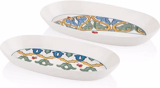 The Mia UK Limoncello Series Oval Stoneware Platters, Multicolour