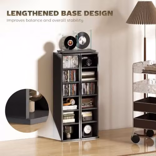 HOMCOM Set of 2 Black Glossy CD and DVD Storage Units with Adjustable Shelves – 7