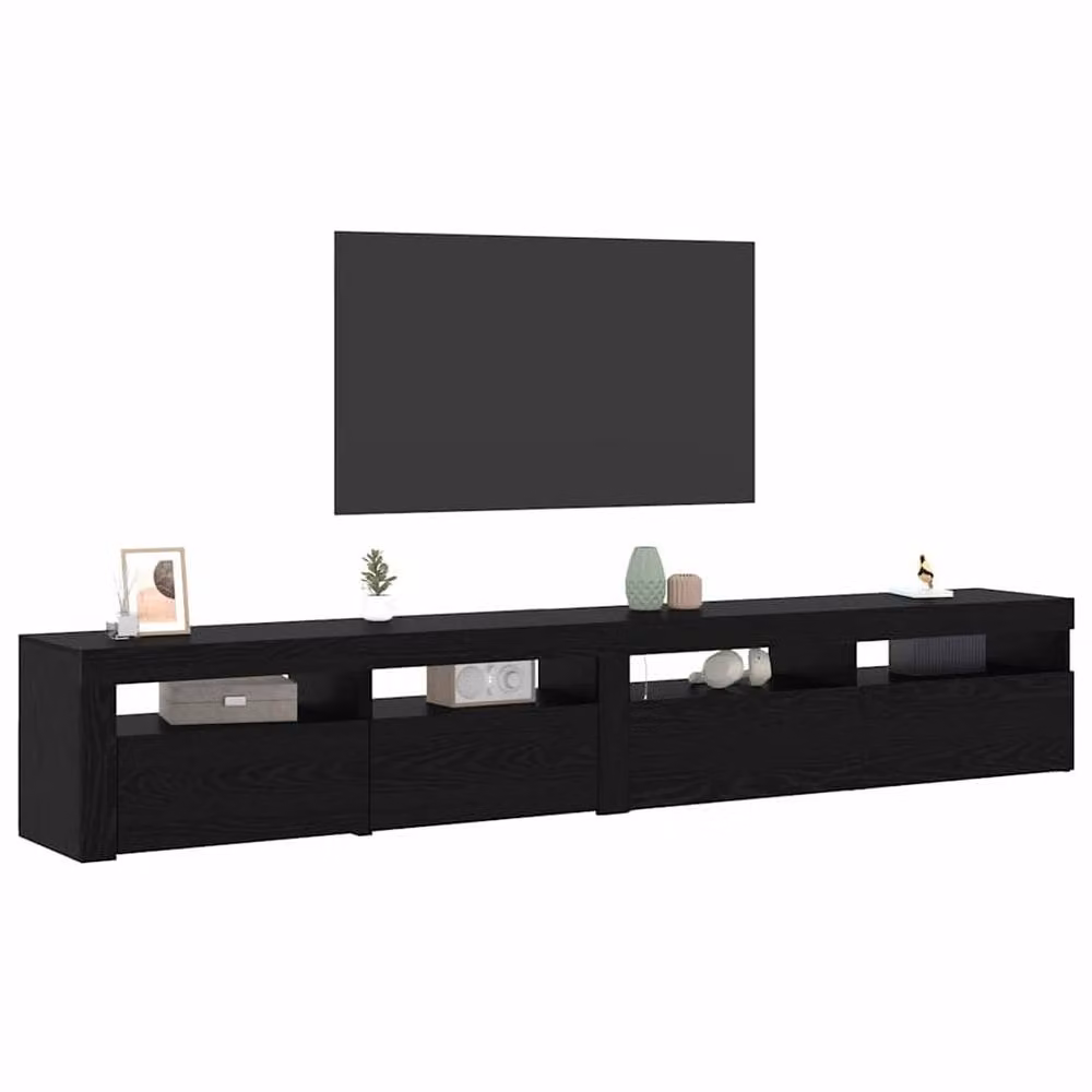 Berkfield Home Modern Black Oak TV Cabinets with Integrated LED Lighting, Set of 2 – 3
