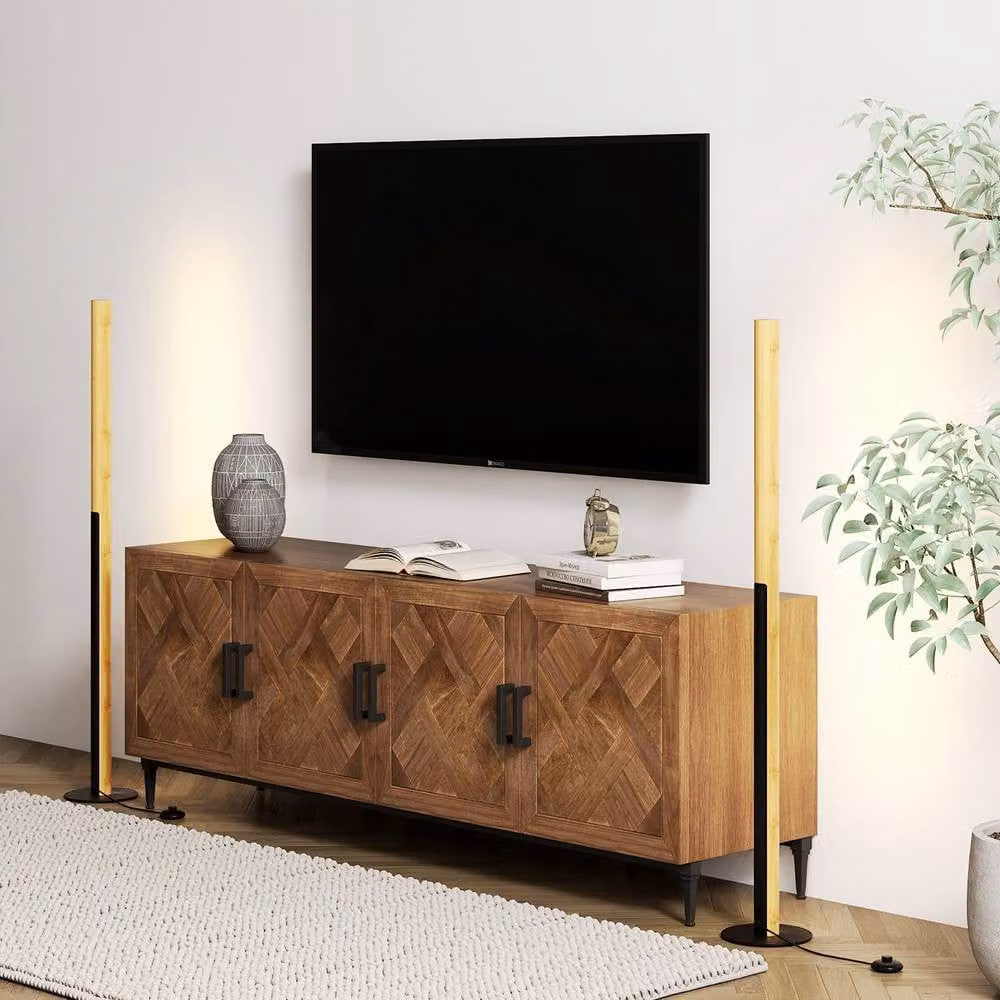 Costway Bamboo LED Floor Lamp with Foot Switch, Dimmable Mid-Century Corner Lamp in Natural Wood Finish – 6