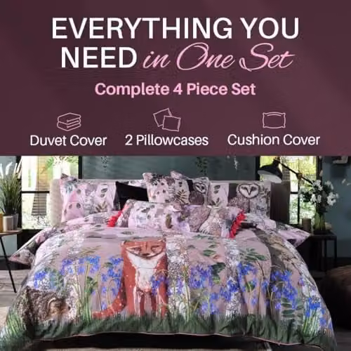 House of Norris The Forest at Twilight Super King Size 100% Cotton Duvet Cover Set with Pillowcases, Multicolour, 200 x 200 cm – 3
