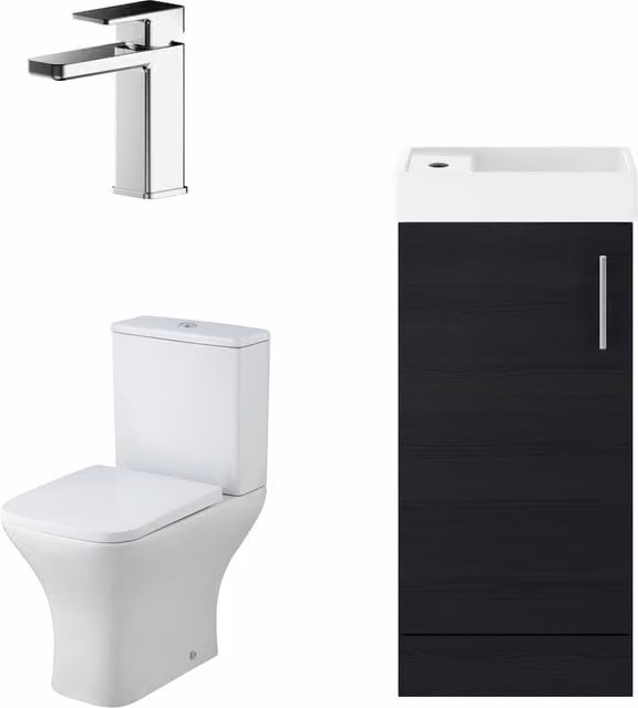 Balterley Modern Straight Floor Standing Cloakroom Vanity Unit with Soft Close Hinged Doors in Matt Black – 1