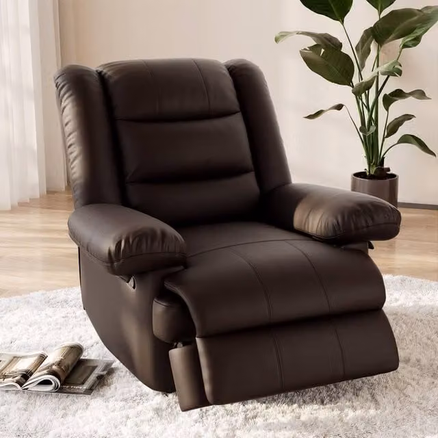 Gartistgo Manual Recliner Armchair in Brown PU Leather with Metal Frame
