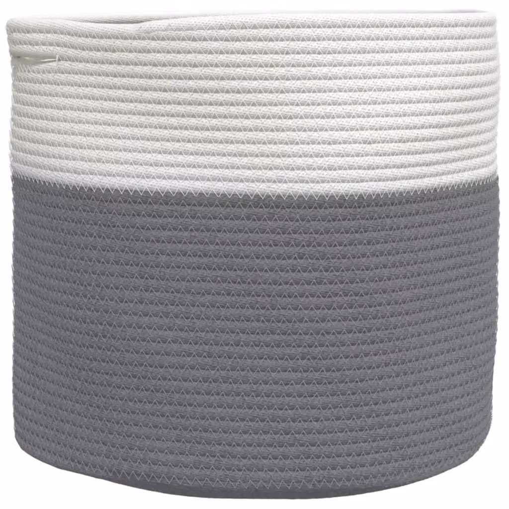 Berkfield Grey and White Open Weave Cotton Storage Basket with Handles, W: 40 cm, D: 35 cm, H: 35 cm – 2
