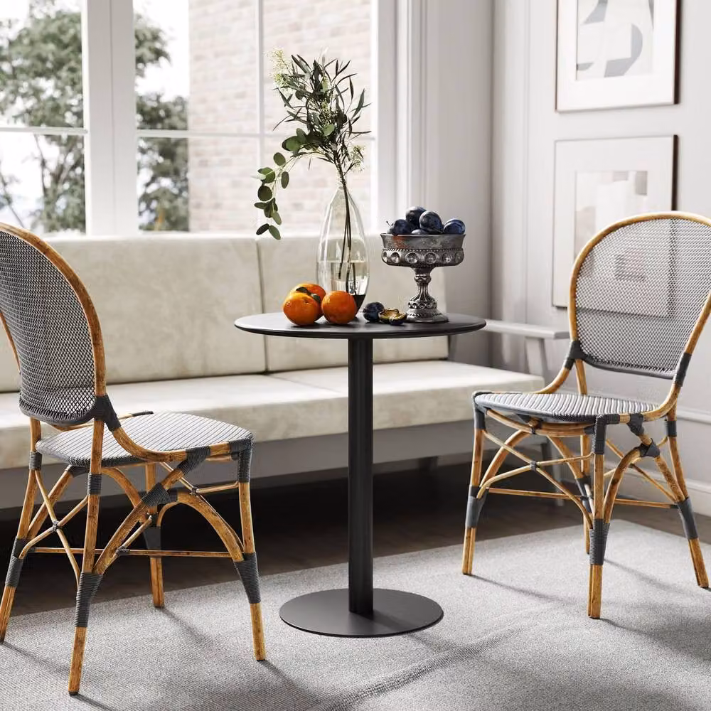 Wyld Haus Lestaguette Round Dining Table in Black with Powder Coated Steel Base, Diameter: 60 cm – 6
