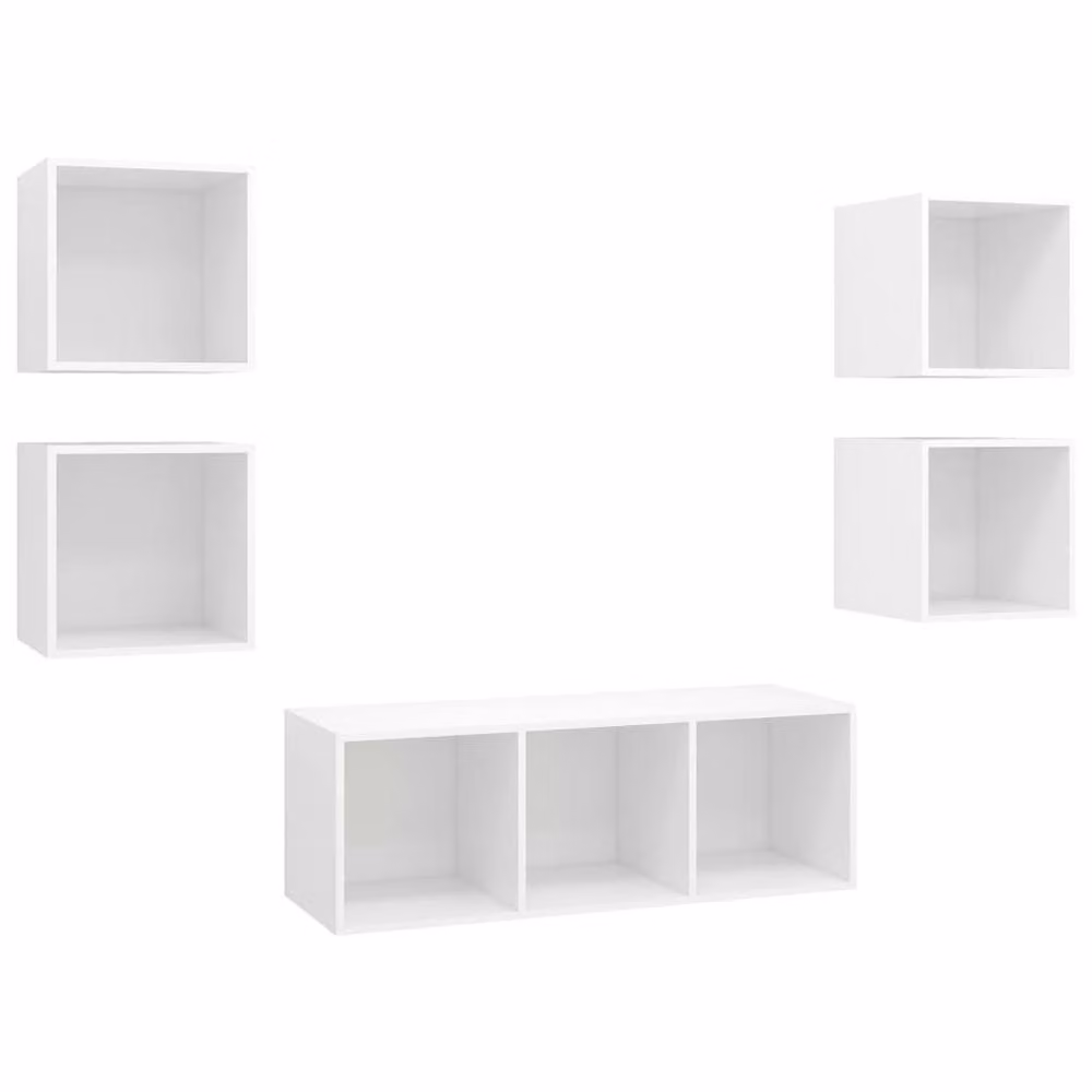 Berkfield Home 5 Piece White Minimalist Wall Mounted TV Cabinet Set in Engineered Wood – 2
