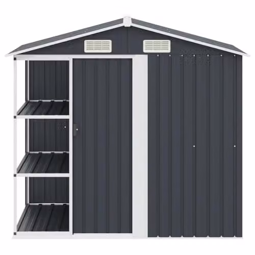vidaXL Anthracite Metal Garden Shed with Shelving, W/D/H: 205 x 130 x 183 cm – 4