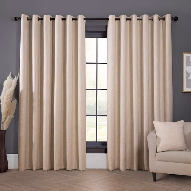 Divante Beige Striped Eyelet Blackout Fabric Curtains, Height: 229 cm