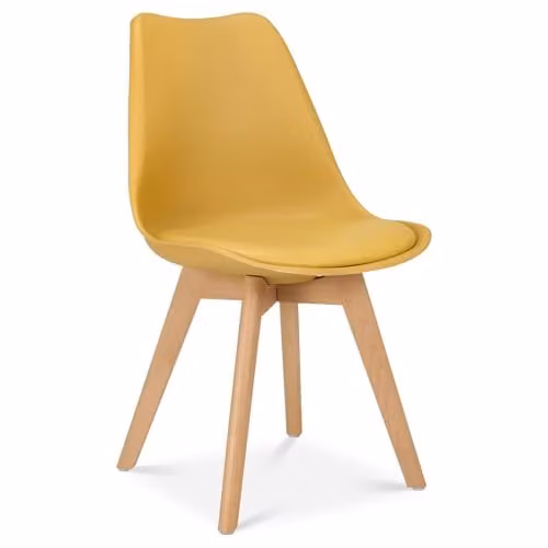 Bravich Rocco Tulip Dining Chair with Synthetic Leather Cushion in Mustard Yellow and Beech Wood Legs – 1