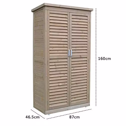 Airwave Tall Wooden Garden Storage Shed in Brown, Weatherproof Outdoor Utility Cabinet with Internal Shelves and Side Vents, W/D/H: 47 x 87 x 161 cm – 2