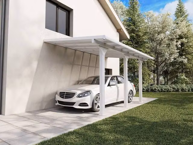 Pazera White Aluminium Lean-To Carport Pergola with Polycarbonate Roof