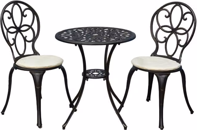 SHG Rayleigh Cast Aluminium Bistro Set with Cushions in Antique Bronze
