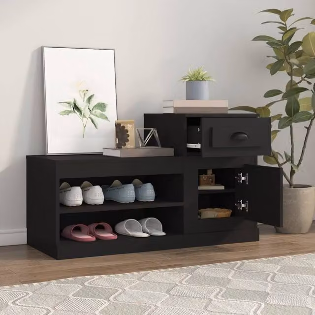 Berkfield Home Black Modern Shoe Cabinet with Integrated Seat, W: 100 cm, D: 42 cm, H: 60 cm – 1