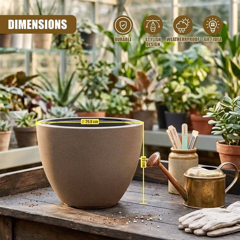 KORVIXA Weather Resistant Oval Flower Pot in Brown, 29.8 cm – 2