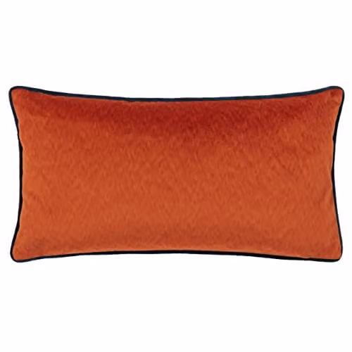Paoletti Torto Rectangular Velvet Cushion with Removable Polyester Filling in Brick and Petrol Blue