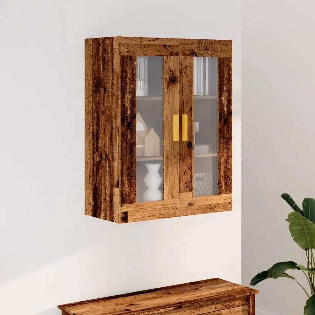 Berkfield Home Hanging Wall Cabinet in Old Wood Brown with Glass Doors, W/D/H: 69.5 x 34 x 90 cm – 3