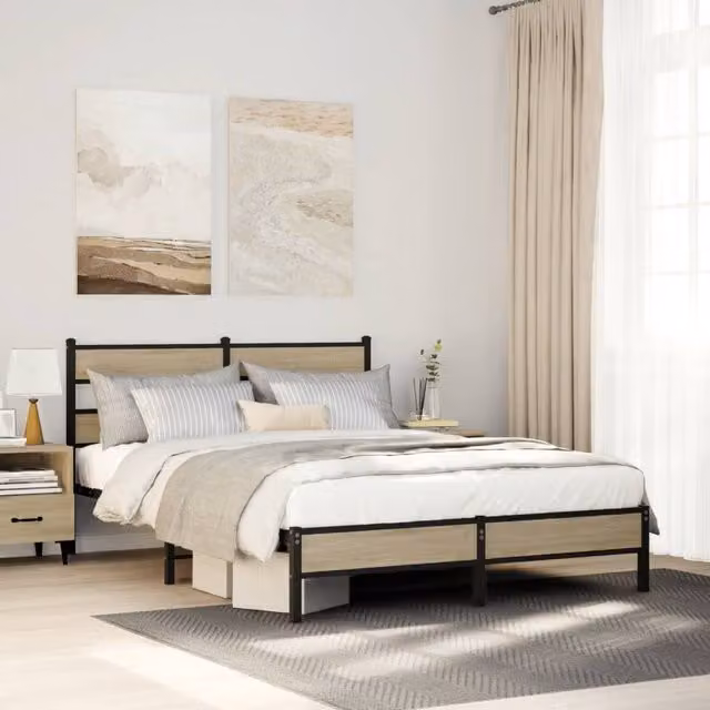 Berkfield Home Sonoma Oak Bed Frame in Brown, W/D/H: 137 x 190 cm – 1
