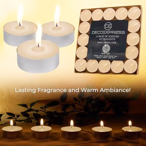 Deco Express Vanilla Macaroon Scented Tealight Candles, 25 Pack, Beige – 5