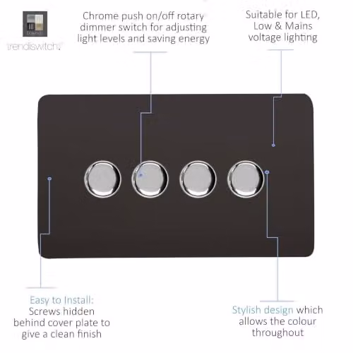Trendi Switch 4 Gang LED Dimmer Light Switch in Brown and Chrome – 3