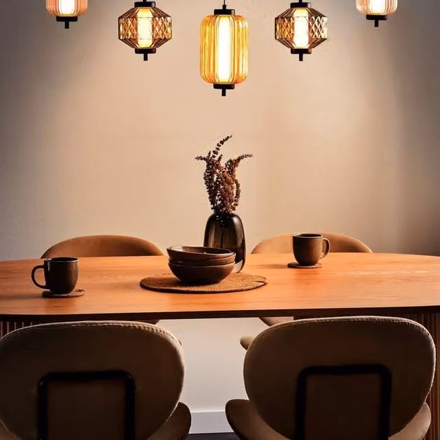 Wyld and Coco 5-Light Modern Suspended Pendant Lamp with Multicolour Smoked Glass and Metal Finish