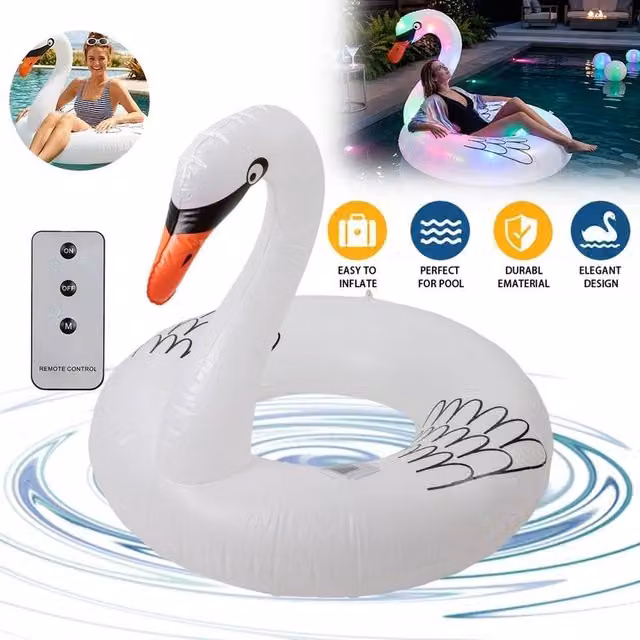 FLAVORA Solar Powered Large Inflatable Swan Pool in White