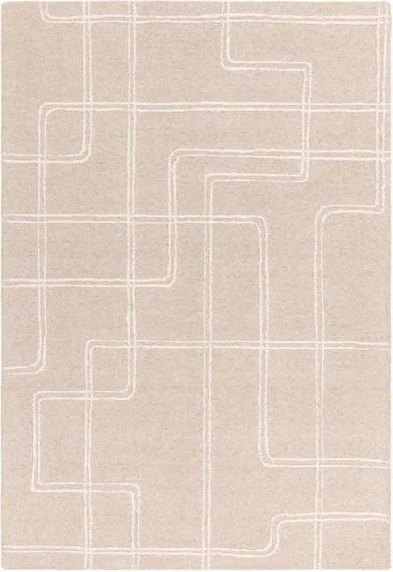 The Rug Shop UK Beige Modern Geometric Handmade Wool Area Rug W: 200 cm, D: 290 cm