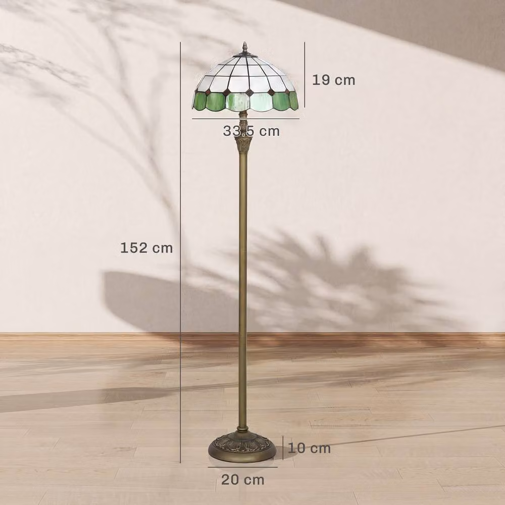 HOMCOM Tiffany-Style Vintage Floor Lamp with Glass Shade in Bronze and Green, H 152.0 cm x W 33.5 cm – 3