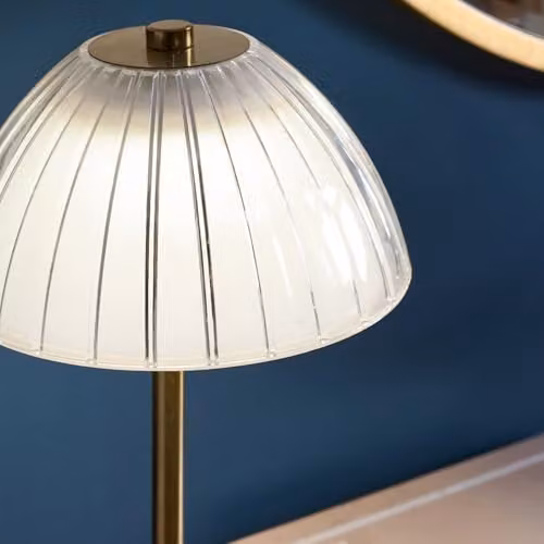 OHS Rechargeable LED Dome Table Lamp with Touch Control, Transparent Glass and Gold/Brass Finish – 4
