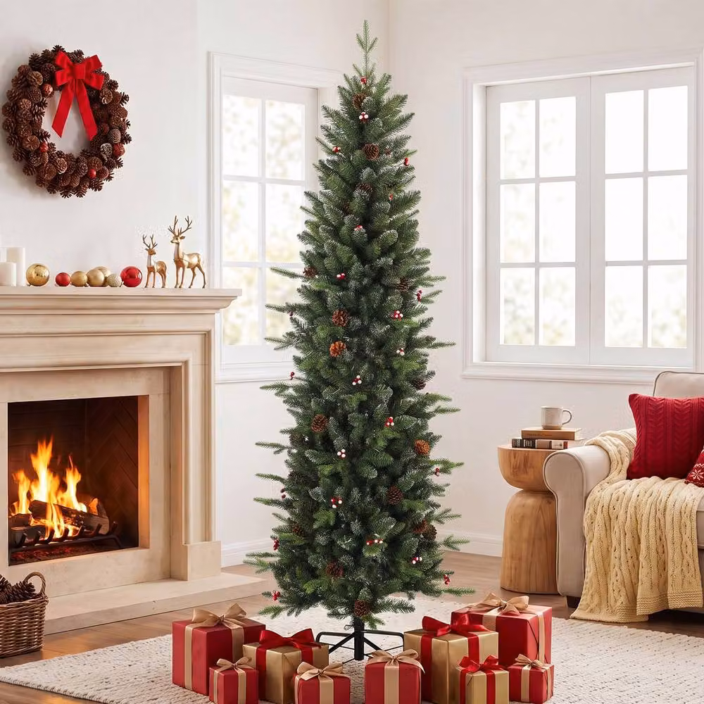 HOMCOM Slim Gracious Pine Christmas Tree, Green, Height: 210 cm – 2