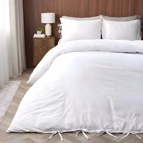 OHS White Microfibre Double Duvet Cover Set with Matching Pillowcases
