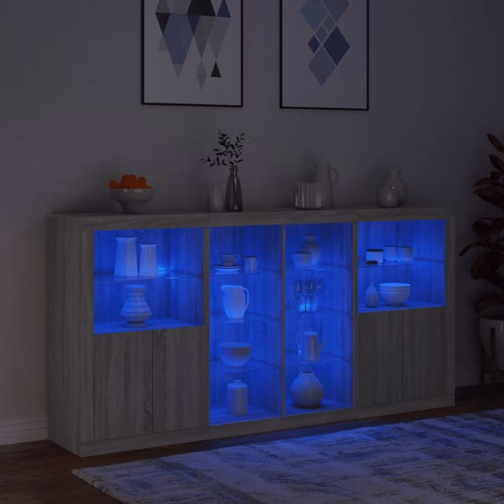 Berkfield Home Modern Grey Sideboard with Integrated LED Lighting W/D/H: 202 x 37 x 100 cm – 3